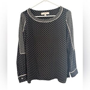 Ann Taylor LOFT Women Star Long Sleeve Crew Neck Blouse Black Size XS